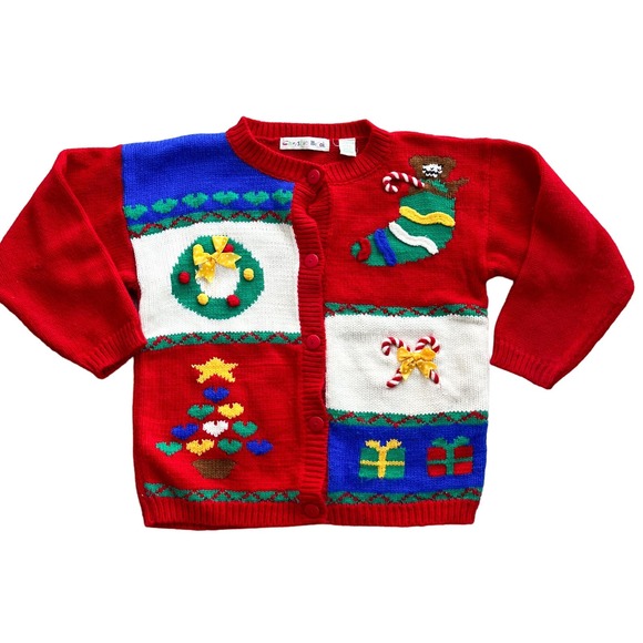 Vintage Christie Brooks 1990s Youth Christmas Cardigan Medium - Picture 1 of 8